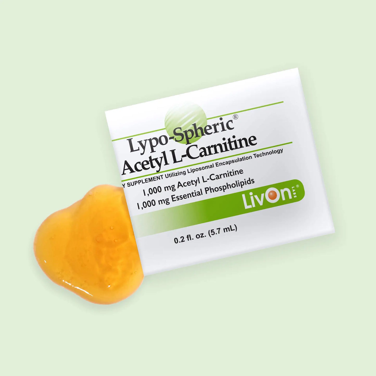 packet of Lypo-Spheric Acetyl L-Carnitine with goo leaking out