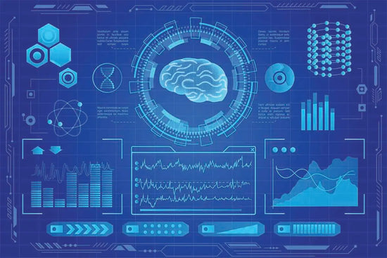 futuristic illustration of charts showing how stress in the brain influences the body