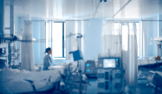 Equipped intensive care unit of modern hospital, unfocused background