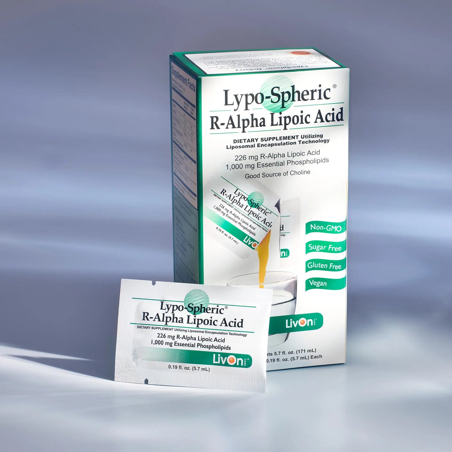Lypo-Spheric® R-Alpha Lipoic Acid carton and packet
