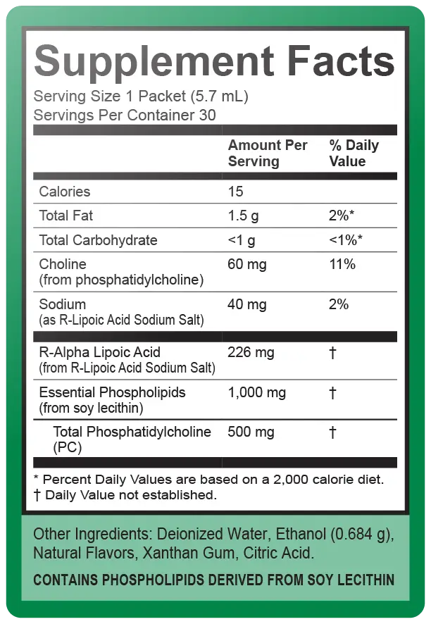 Liposomal Alpha Lipoic Acid Supplement Facts 