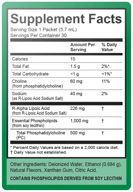 Liposomal Alpha Lipoic Acid Supplement Facts 