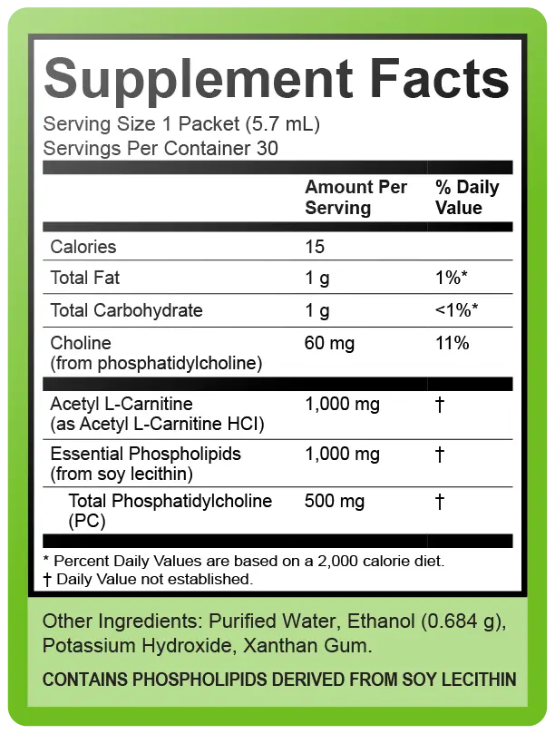 Liposomal Acetyl-L-Carnitine Supplement Facts 