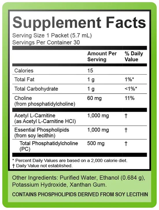 Liposomal Acetyl-L-Carnitine Supplement Facts 