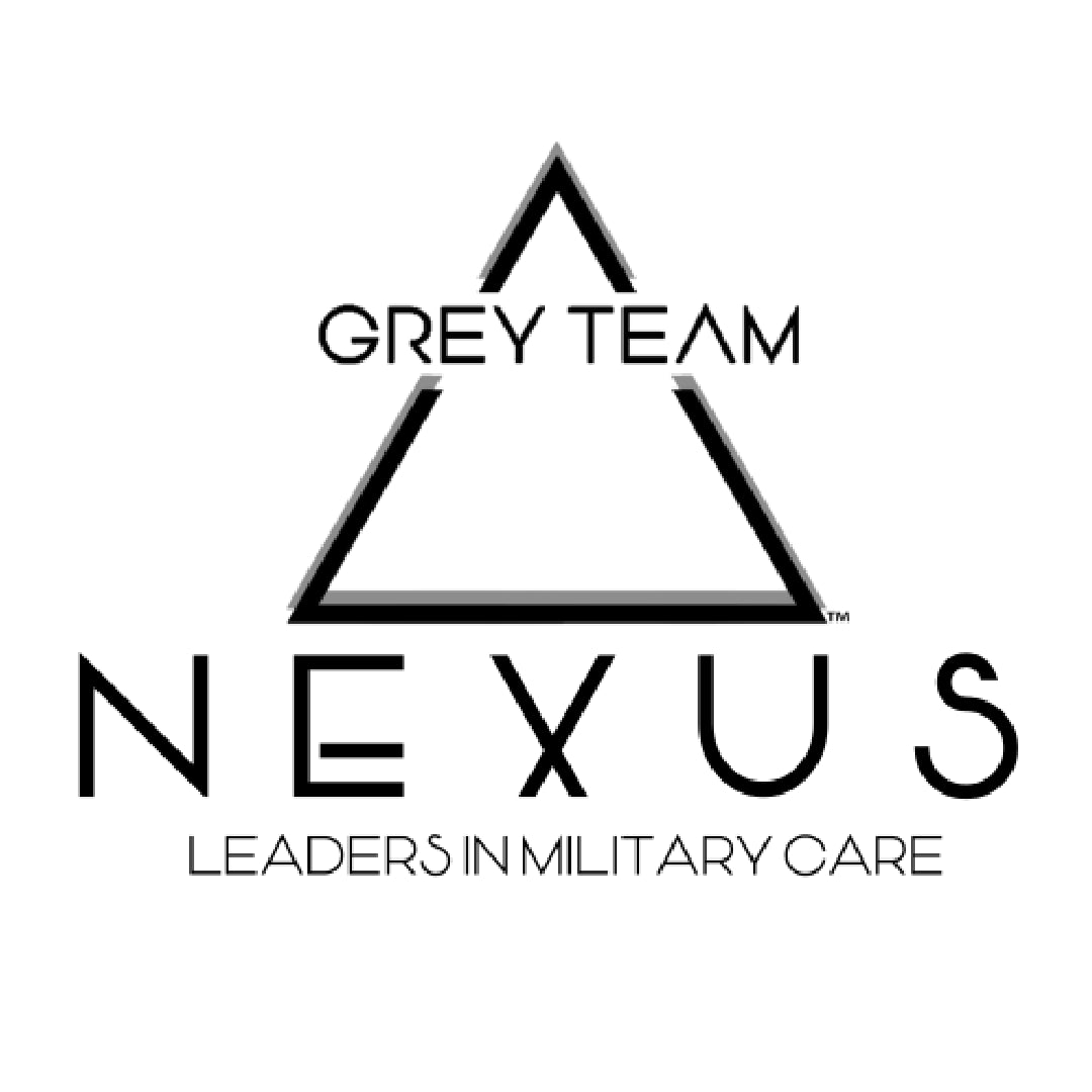 grey team nexus logo with slogan "leaders in military care"